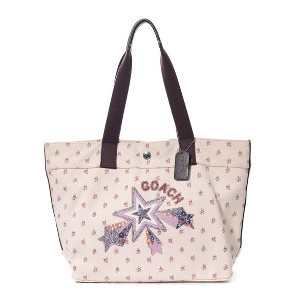 Coach Canvas Stars Floral Tan Shoulder Tote Bag GS - Picture 1 of 13